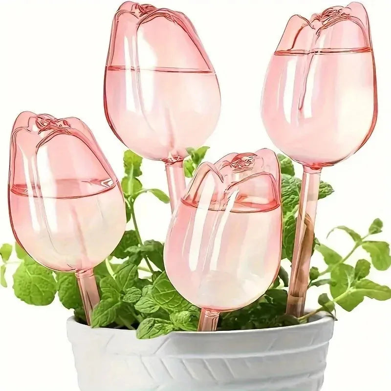 Pink tulip plant watering balls, suitable for indoor and outdoor plants, automatic plant drippers, and automatic watering Peaceful Pleasures Health and Wellness