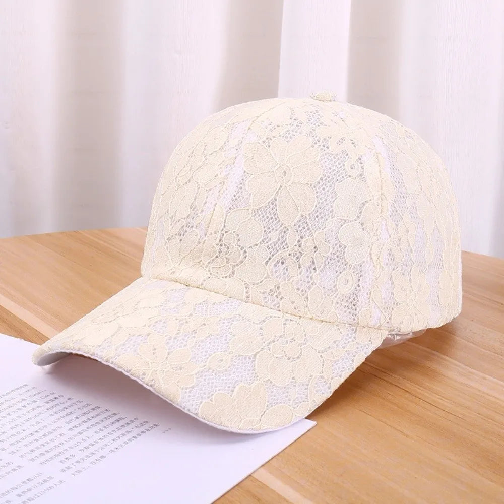Floral Lace Baseball Cap – Breathable Mesh Sun Hat for Women