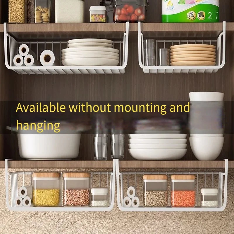 Iron Hanging Cabinet Basket Rack – Kitchen & Home Organizer