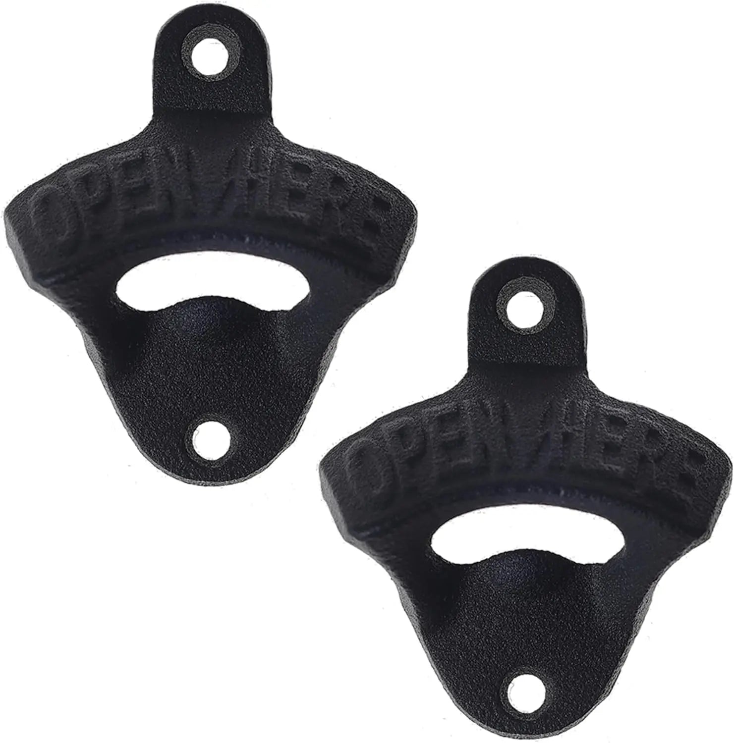 2PCS Wall Mounted Beer Opener Cast Iron Black Bottle Cap Opener Beer Bottle Opener Stationary Open Here Bar Accessories for Hub Peaceful Pleasures Health and Wellness Cast Iron