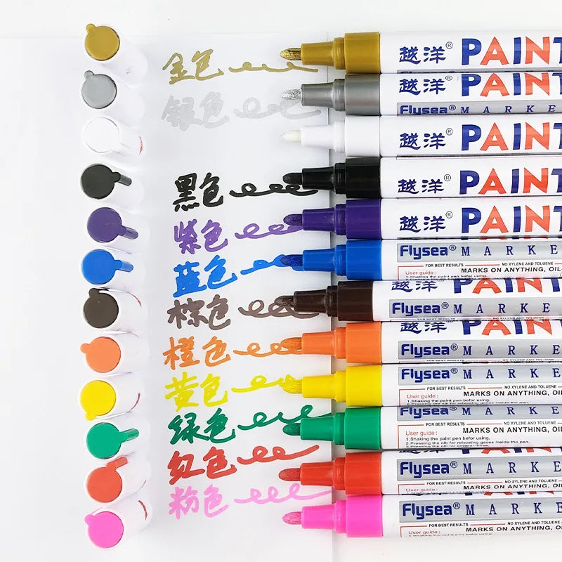 12 White Waterproof Rubber Permanent Paint Marker Pen Car Tyre Tread