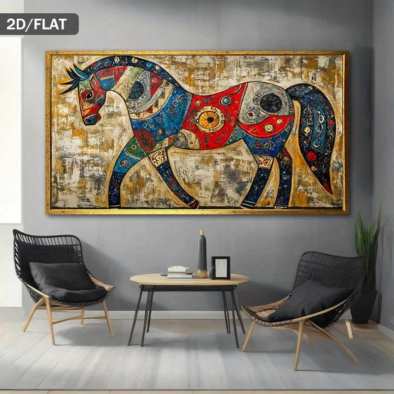 2D Flat, Modern Abstract Poster Prints of A Horse, Frameless Canvas Art Designed for Wall Decor in Living Rooms, Bedrooms Peaceful Pleasures Health and Wellness