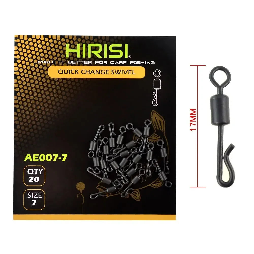 HIRISI 20Pcs Matt Black Quick Change Carp Fishing Swivel Kit, Durable Terminal Tackle for Carp Rig Fishing Accessories Peaceful Pleasures Health and Wellness AE007-7