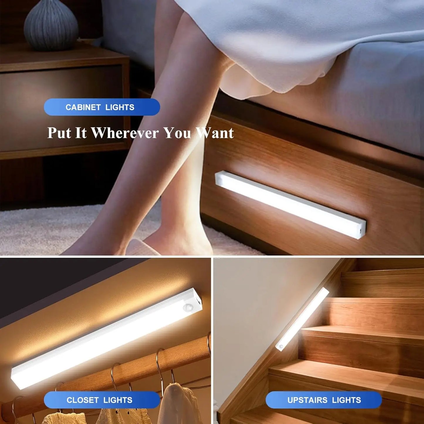 LED Cabinet Lights Magnetic USB Rechargeable PIR Motion Sensor