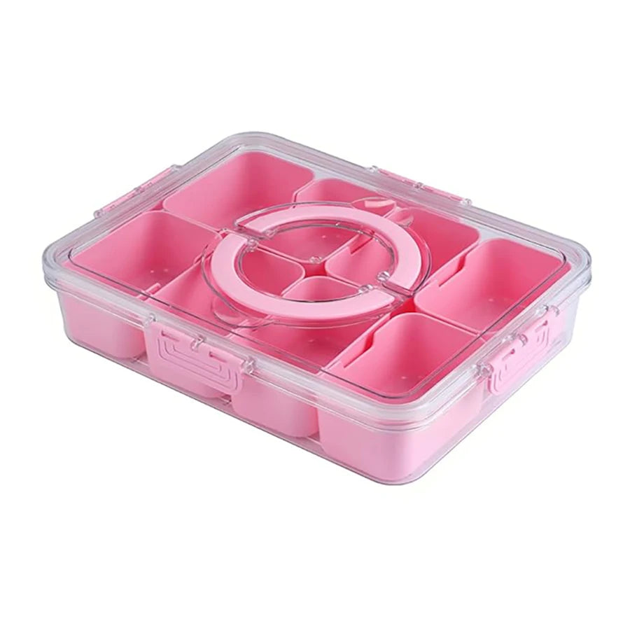 Snackle Box Container – 8-Compartment Divided Serving Tray with Lid & Handle for Candy, Fruit & Snacks