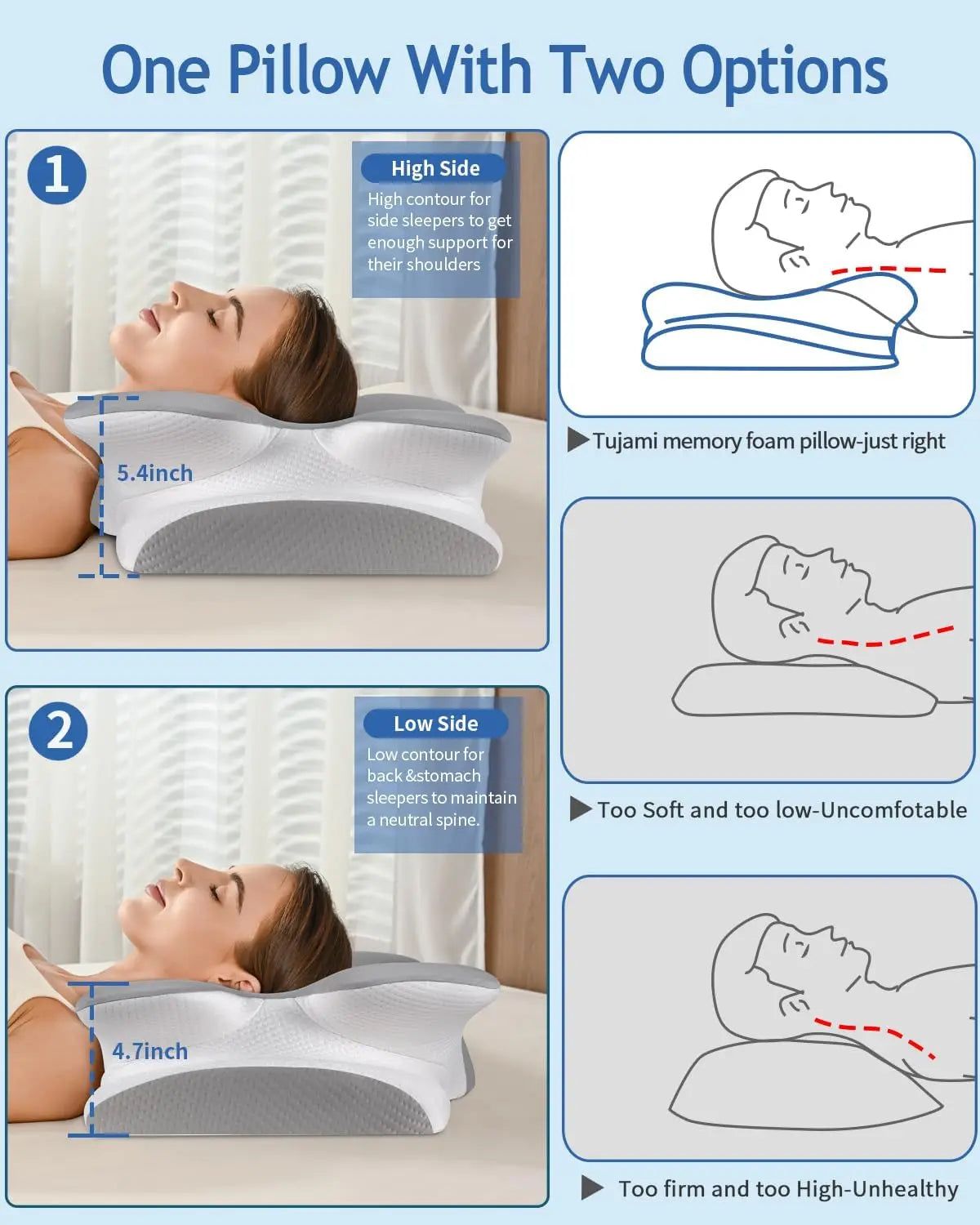 Memory foam pillow with height adjustment options for side sleepers