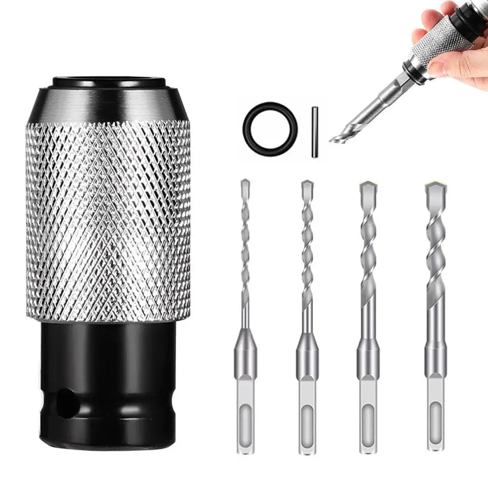 Rotary Hammer Adapter Kit with 4 Impact Drill Bits | Quick-Release