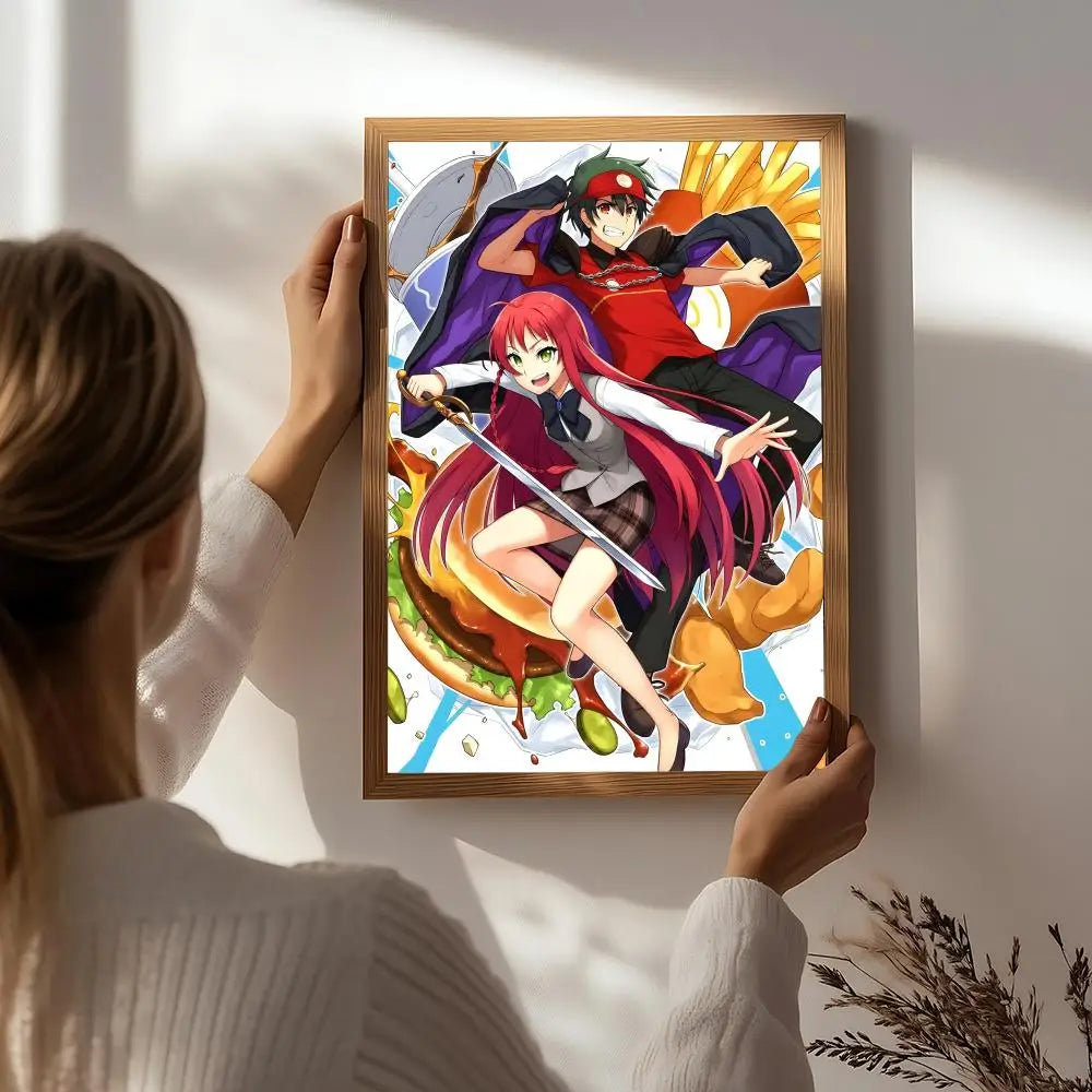 Anime T-The Devil Is a Part-Timer! Poster HD Self Adhesive Waterproof Wall Art Ideal for Home Office Dorm Bedroom Great Gift Peaceful Pleasures Health and Wellness White8 40X50cmNoframe