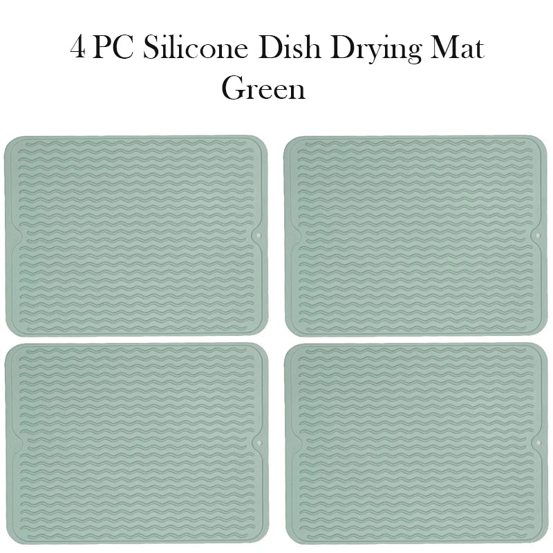 Silicone Dish Drying Mat Protector Sink Mat Table Kitchen Home Anti Slip Drying Dishes Drain Mat Heat Resistant Kitchen Sink Mat Peaceful Pleasures Health and Wellness 4pc blue 40x30CM Strip