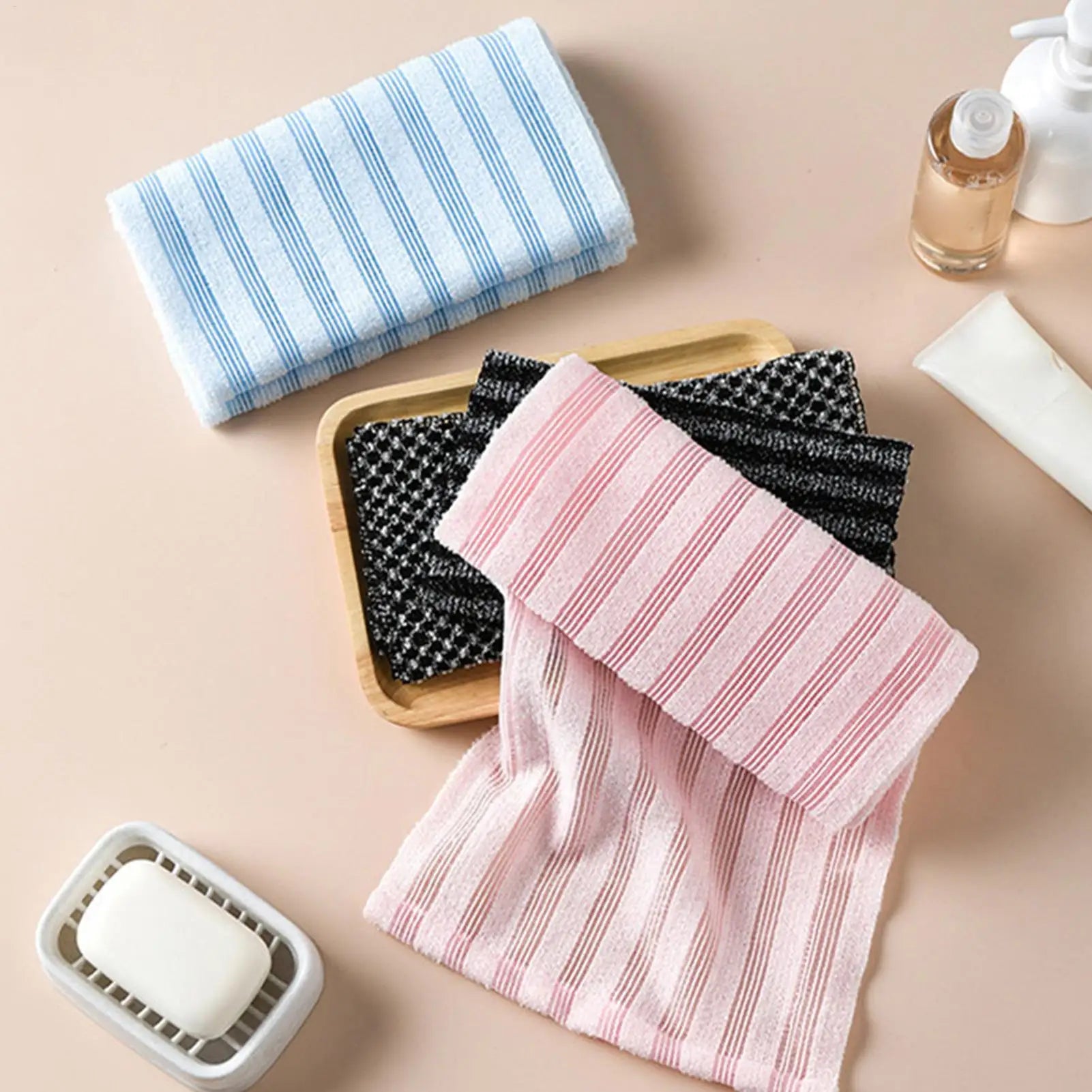 Shower Scrub Towel 4 Pieces Double-Sided Skin Cleansing Towel Back Scrubber For Shower For Skin Cleansing Personal Care Men Peaceful Pleasures Health and Wellness
