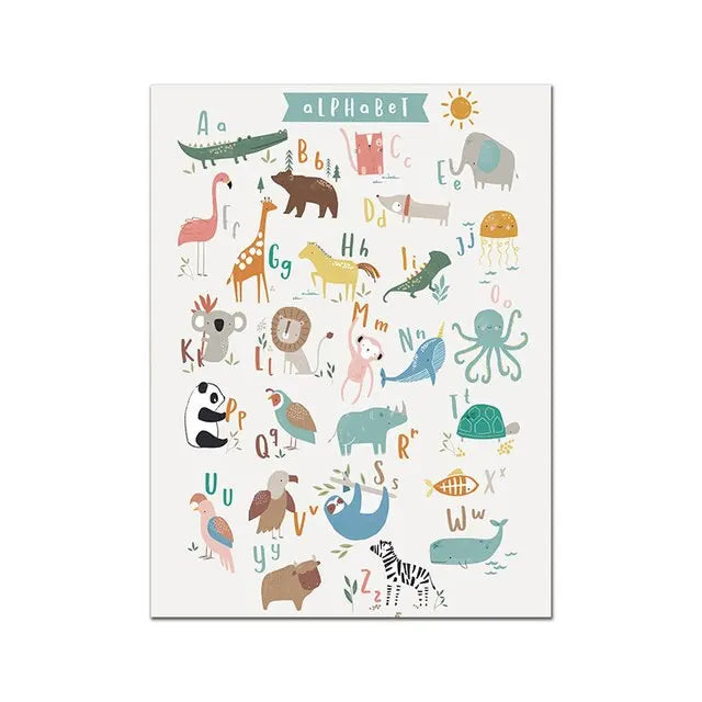 Boho ABC Alphabet Animal Canvas Print | Nursery Kids Room Decor