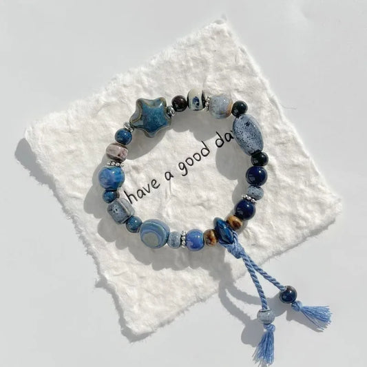 Celestial Star Ceramic Bead Bracelet | Handmade Friendship Gift Ceramic Bead Bracelet Peaceful Pleasures Health and Wellness