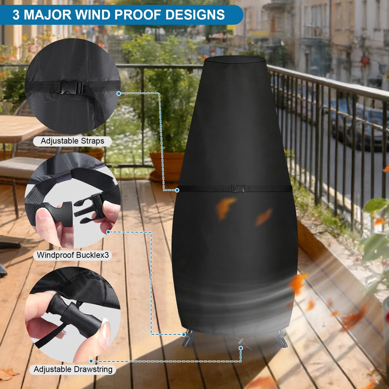 Large Chimenea Cover Waterproof Fireplace Covers Windproof Anti-UV Heavy Duty Oxford Fabric Outdoor Garden Patio Heater Covers Peaceful Pleasures Health and Wellness