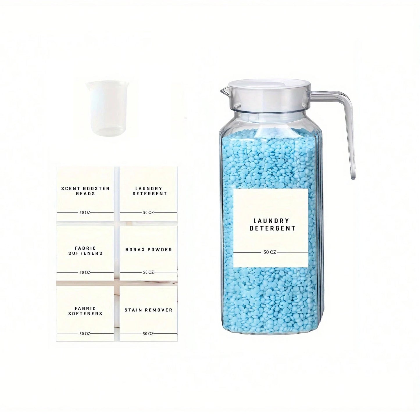 Laundry Detergent & Fabric Softener Dispenser with Labels & Measuring Cups (1 or 2 Pack)