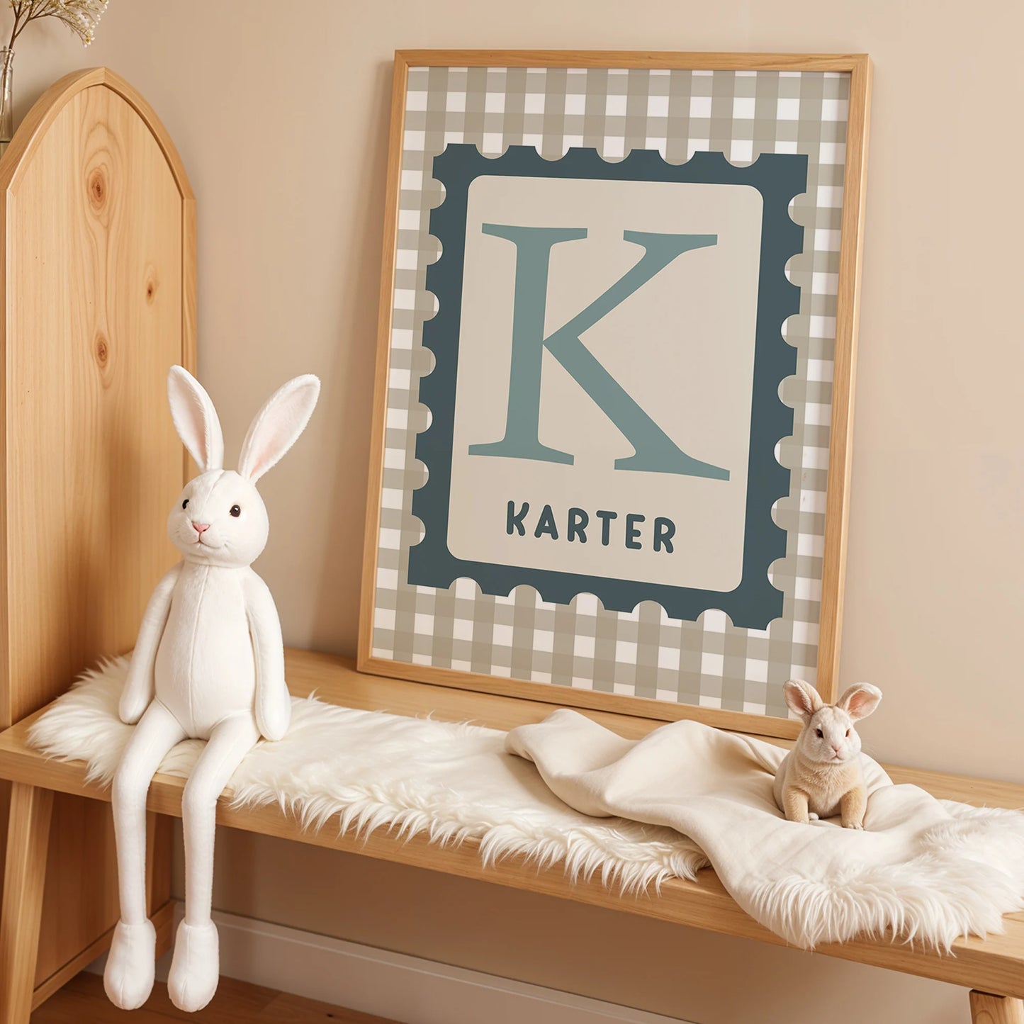 1pc Personalized Cartoon Plaid Name Wall Art Print Picture Canvas Poster Painting Living Room Children's Room Home Decor Peaceful Pleasures Health and Wellness