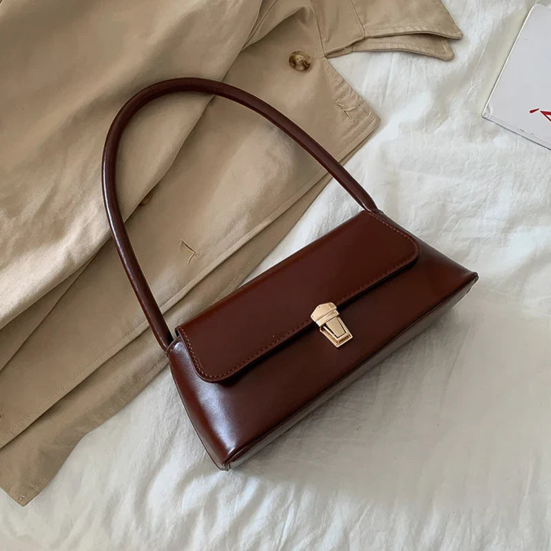 Khaki PU Leather Shoulder Bag – Women's Casual Tote Purse