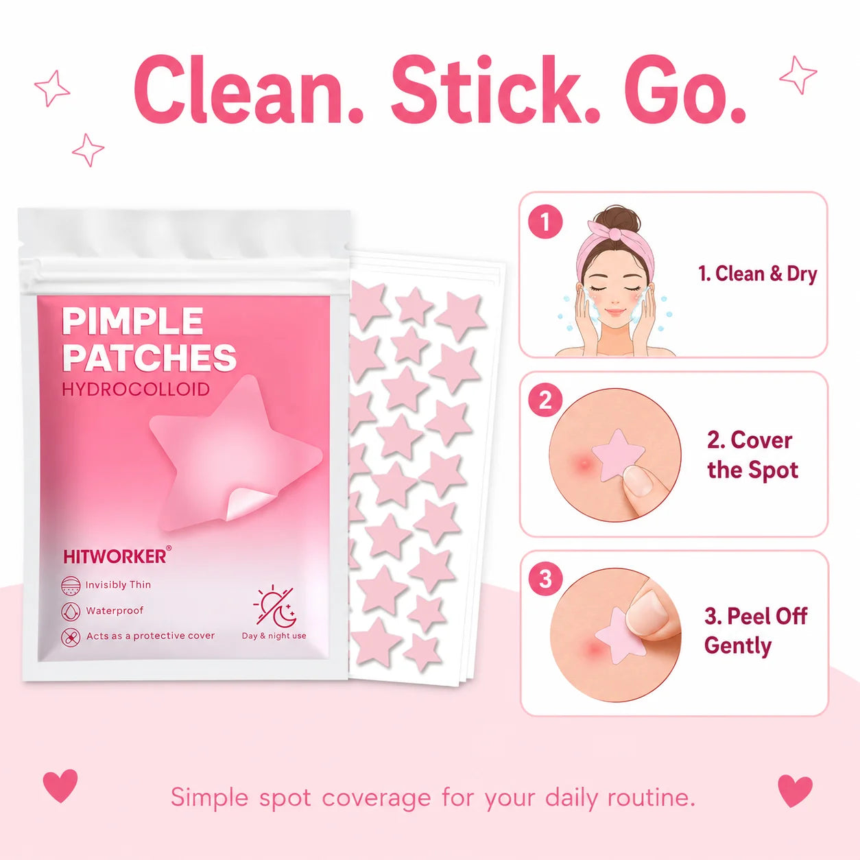 Pink Star Hydrocolloid Acne Patches 120/200/800 Pcs | Blemish