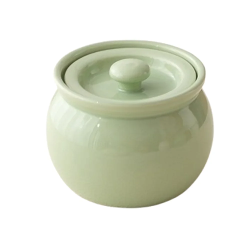 Hot Sale Ceramic Food Storage Jar Cooking Stew Pot with Lid 400 ML Mini Thickened Household Non-Stick steaming pot Stewed soup Peaceful Pleasures Health and Wellness Green -400ml