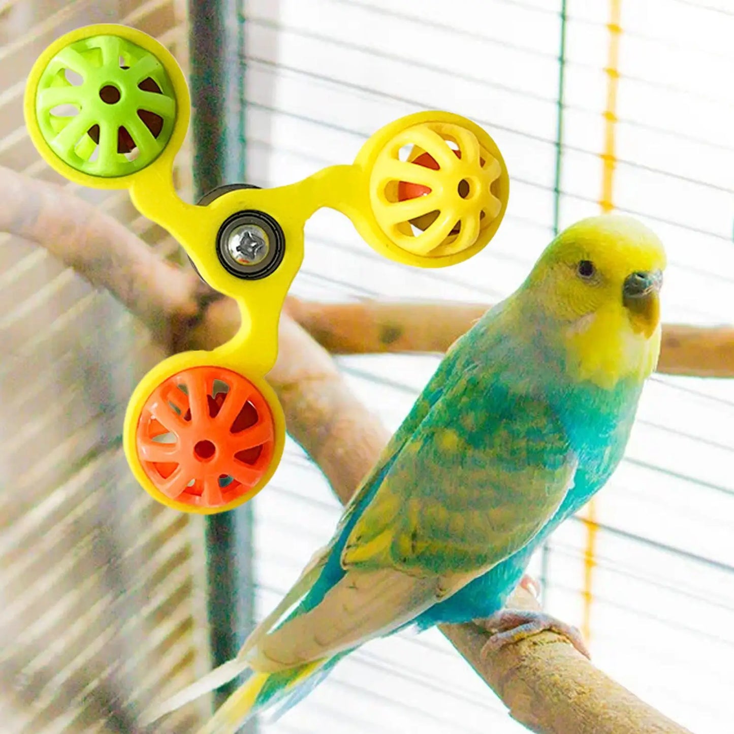 Rotating Windmill Parrot Toy with Bells – Bird Cage Enrichment
