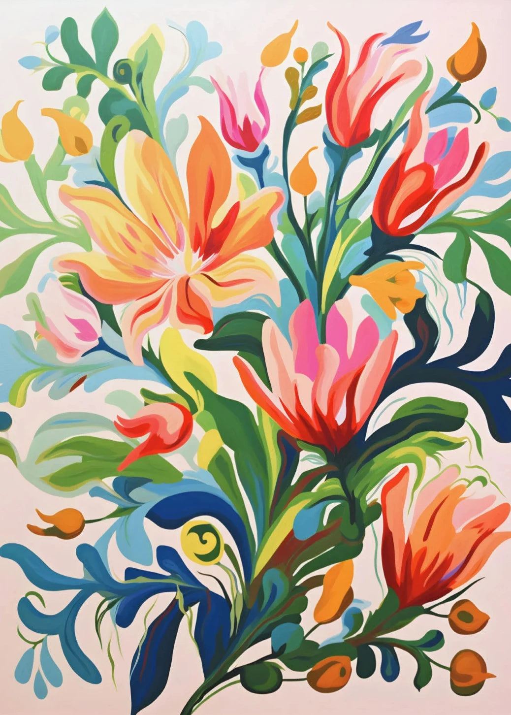 Gouache Wildflower Botanical Canvas Wall Art | Spring Floral Print