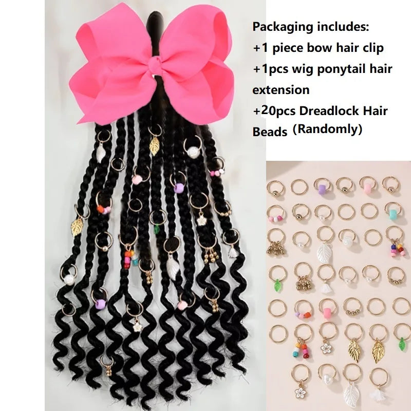 Kid Ponytail Braid Hair Extensions with Curly Ends - Elastic with Butter/ Dreadlock Hair Beads- Protective Hairstyle Detachable Peaceful Pleasures Health and Wellness beads 7