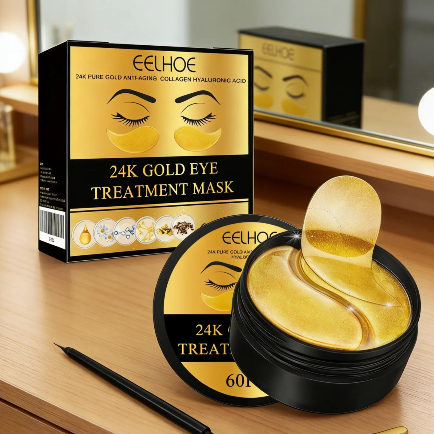 EELHOE 24K Gold Under-Eye Patches – Collagen & Hyaluronic Acid