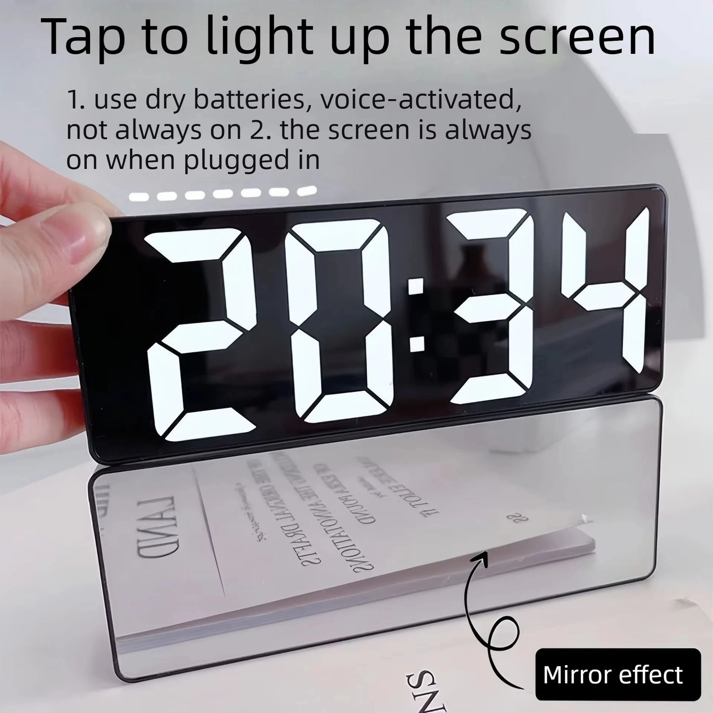 LED Mirror Digital Alarm Clock Silent Luminous Electronic Desktop Bedside Clock Student Ornament Black White Peaceful Pleasures Health and Wellness