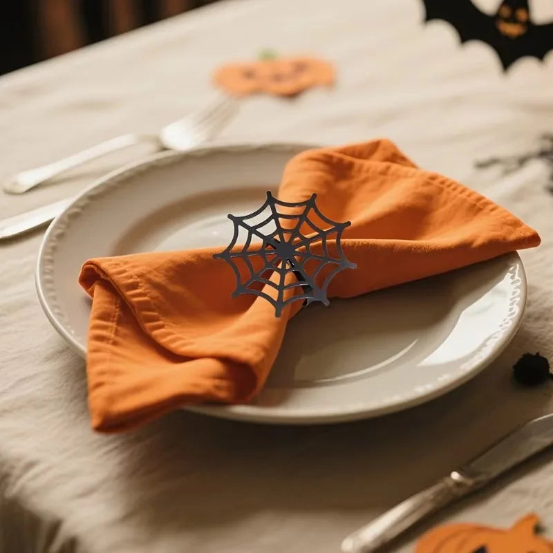 Halloween Spider Web Napkin Rings | Black Table Décor 1–50 PCS