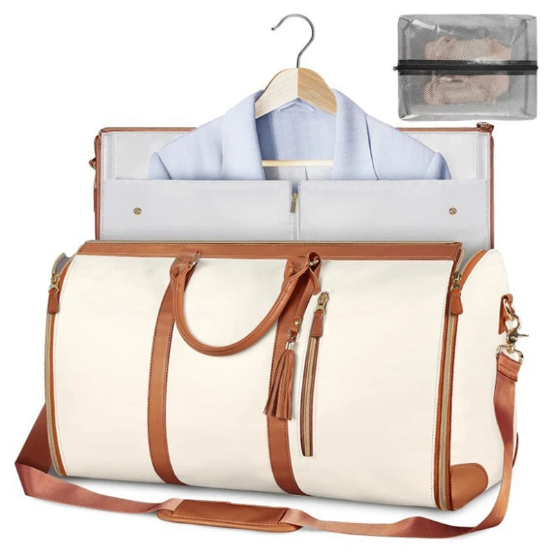 Extra Large Luggage Travel Bag Waterproof Leather Handheld Folding Luggage Outdoor Fitness Bag Multi Functional Storage Bag Peaceful Pleasures Health and Wellness Beige