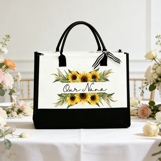 Personalized Sunflower Tote Bag | Gift for Mom, Teacher & Grandma Personalized Tote Bag Peaceful Pleasures Health and Wellness