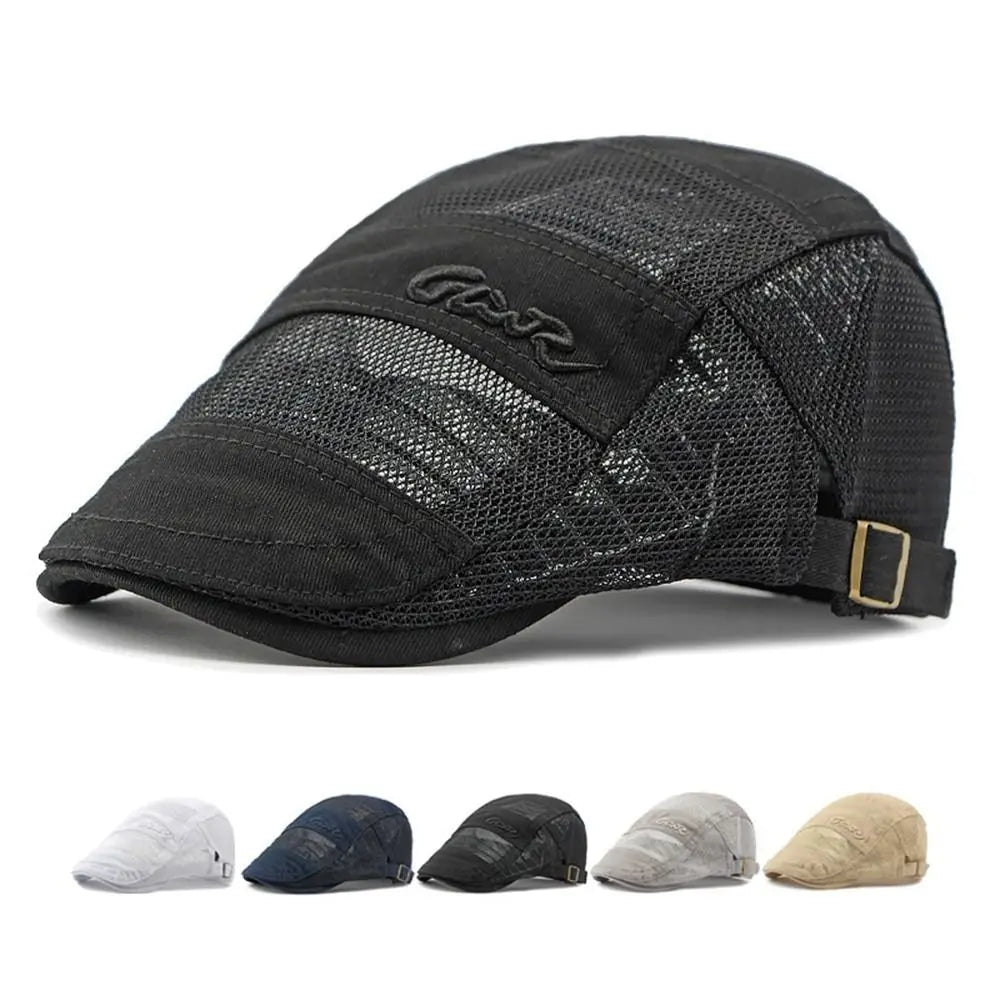 Vintage Mesh Beret Hat – Breathable Cotton Sun Hat, Unisex