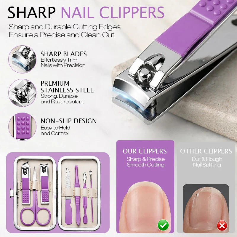 7-Piece Nail Clipper Set with Travel Case | Stainless Steel