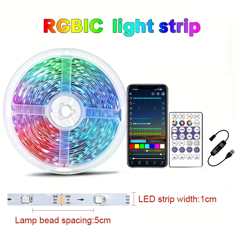 WS2812B RGBIC LED Strip Lights 1–20M | Music Sync App Remote