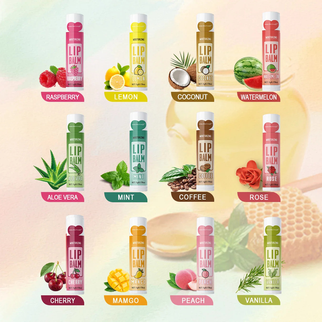 48-Piece Floral Lip Balm Set – Moisturizing & Brightening, 5g
