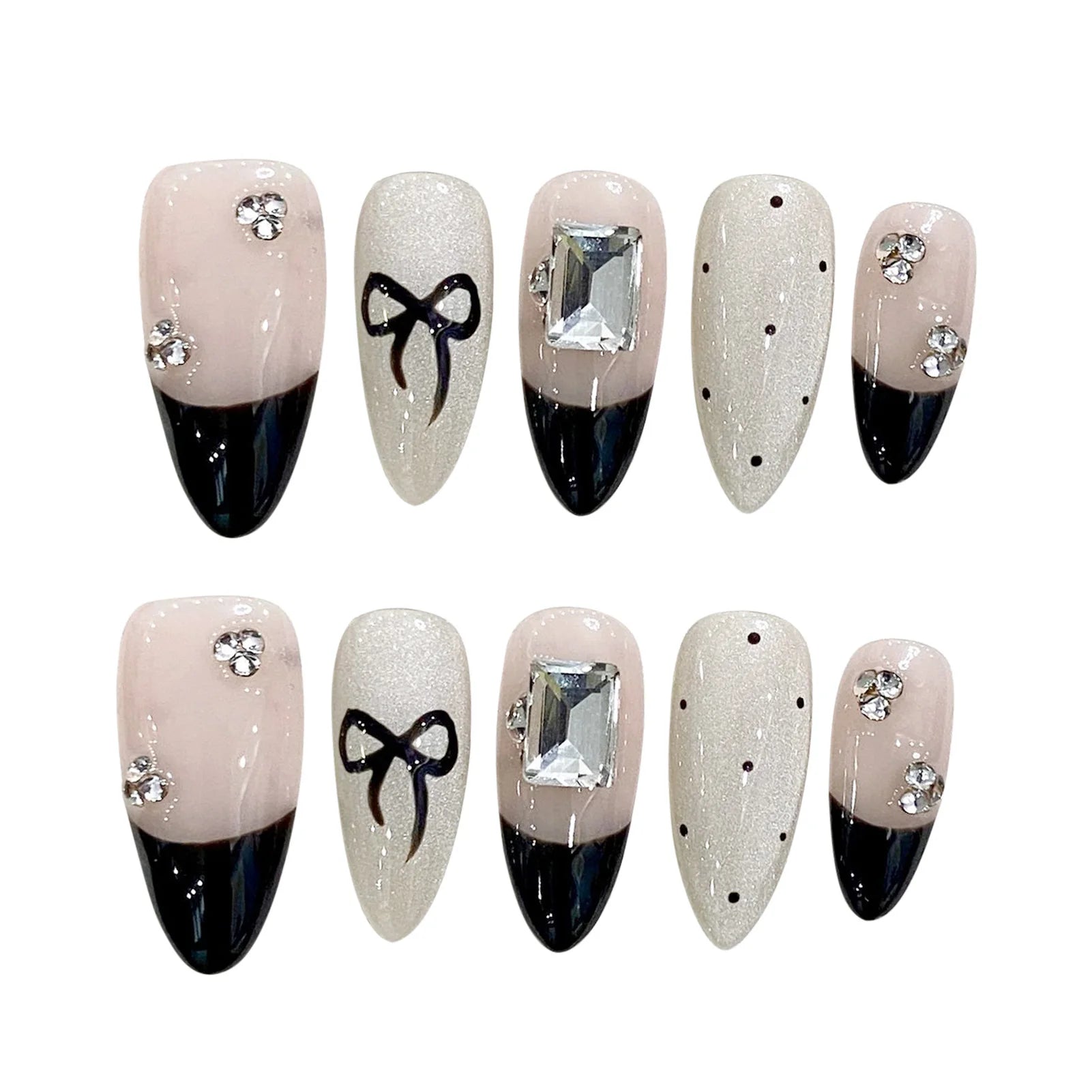 Gentle Pink Fake Nails with Black Tip Chip-Proof Smudge-Proof Fake Nails for Daily and Parties Wearing Peaceful Pleasures Health and Wellness L