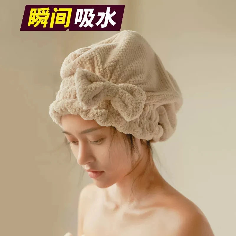 Quick-Dry Hair Towel Wrap Cap – Spa Bowknot Shower Bonnet