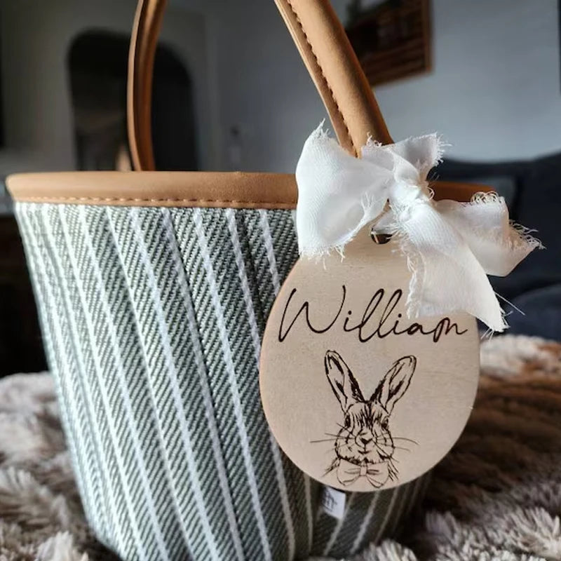 Personalized Wood Name Tag Easter Basket Kids | Egg Hunt Easter Basket Accessory Peaceful Pleasures Health and Wellness