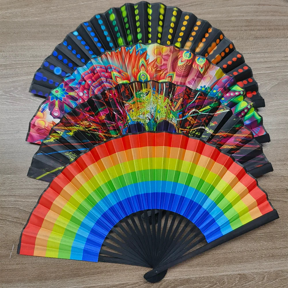 Leopard Print Folding Fan – 23cm Black Frame | Party & Stage