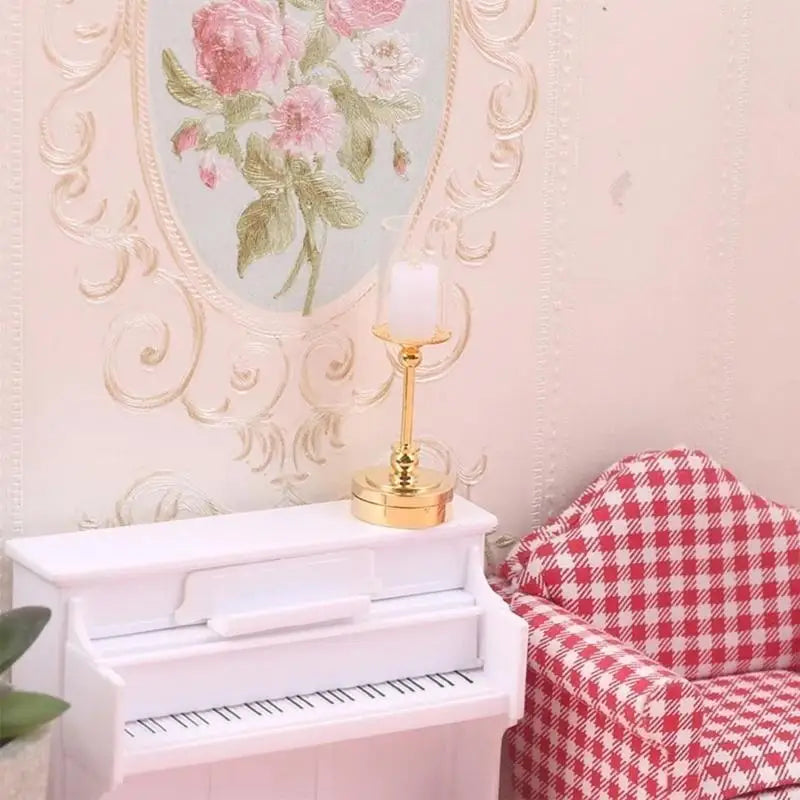 1/12 Miniature Dollhouse Table Lamp – Glass Shade & Metal Base