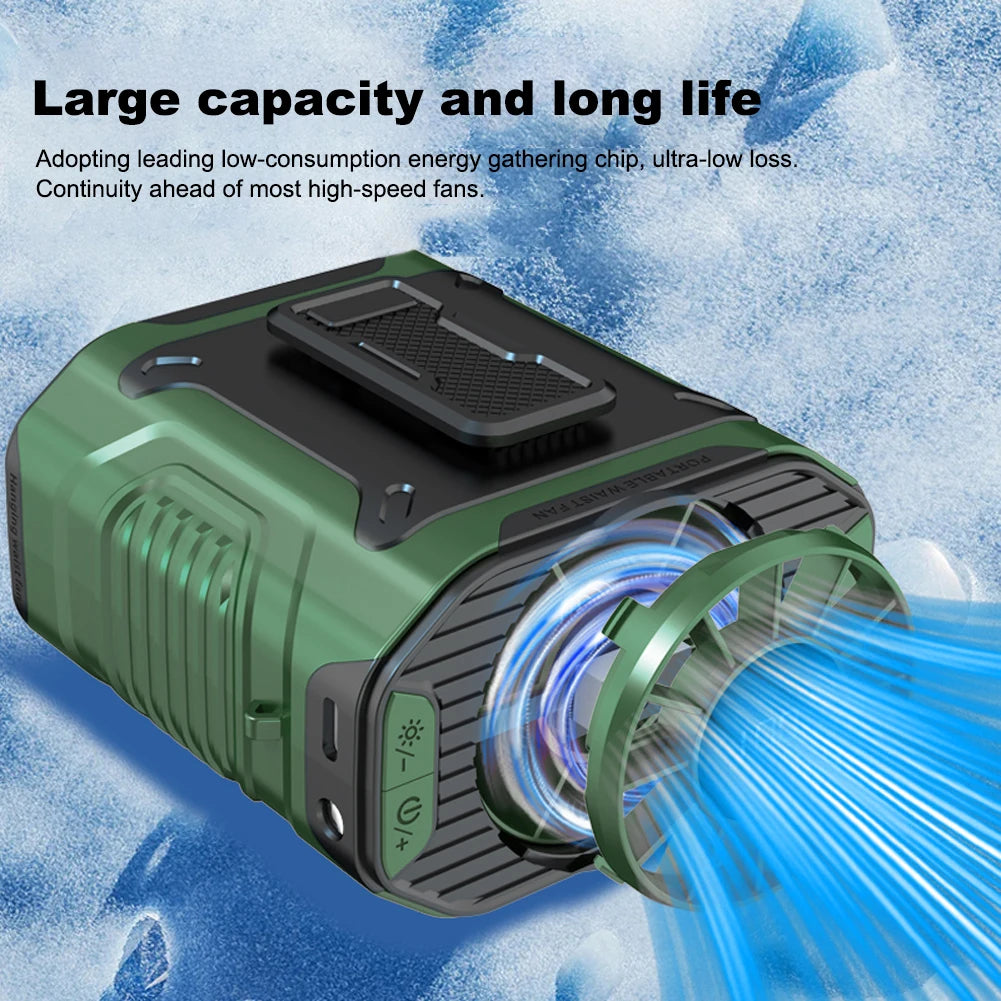 Wearable Waist Clip Fan – USB Rechargeable with LED Flashlight Peaceful Pleasures Health and Wellness