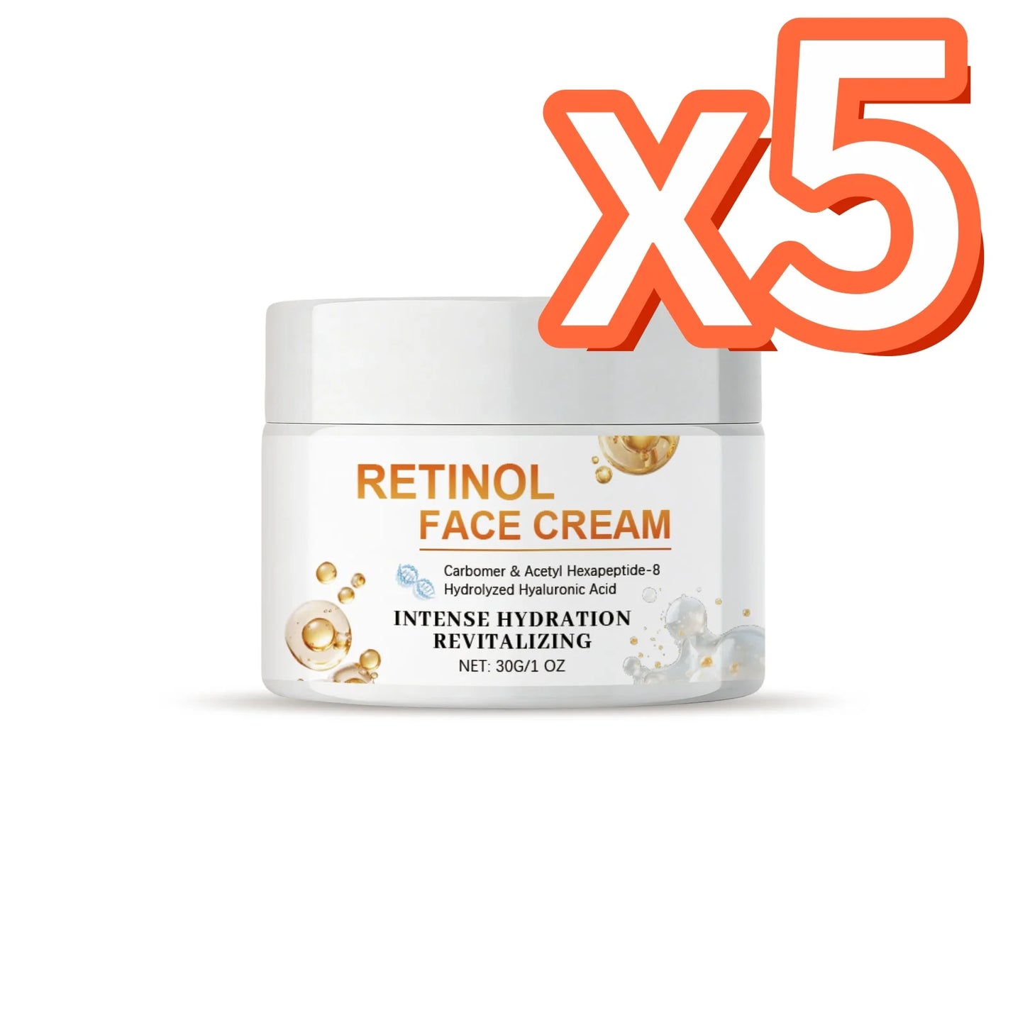 Retinol Face Cream Enhance Skin Firmness Deeply Hydrate Brighten Tone Repair Damaged Skin Barrier Hyaluronic Acid Facial Creams Peaceful Pleasures Health and Wellness 30g Boxed X 5PCS