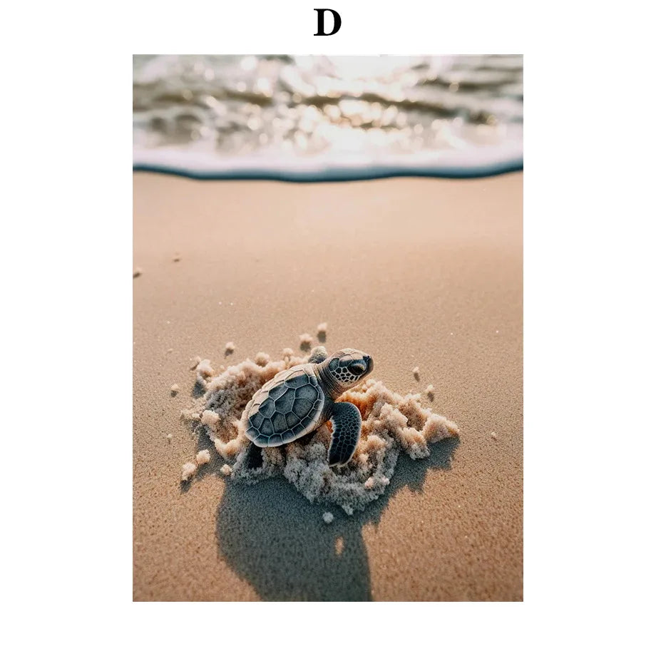 Beach Turtle Ocean Waves Palm Beach Landscape Poster Print Canvas Painting Nordic Wall Art Pictures Living Room Home Decor Peaceful Pleasures Health and Wellness D 50x70cm Unframed