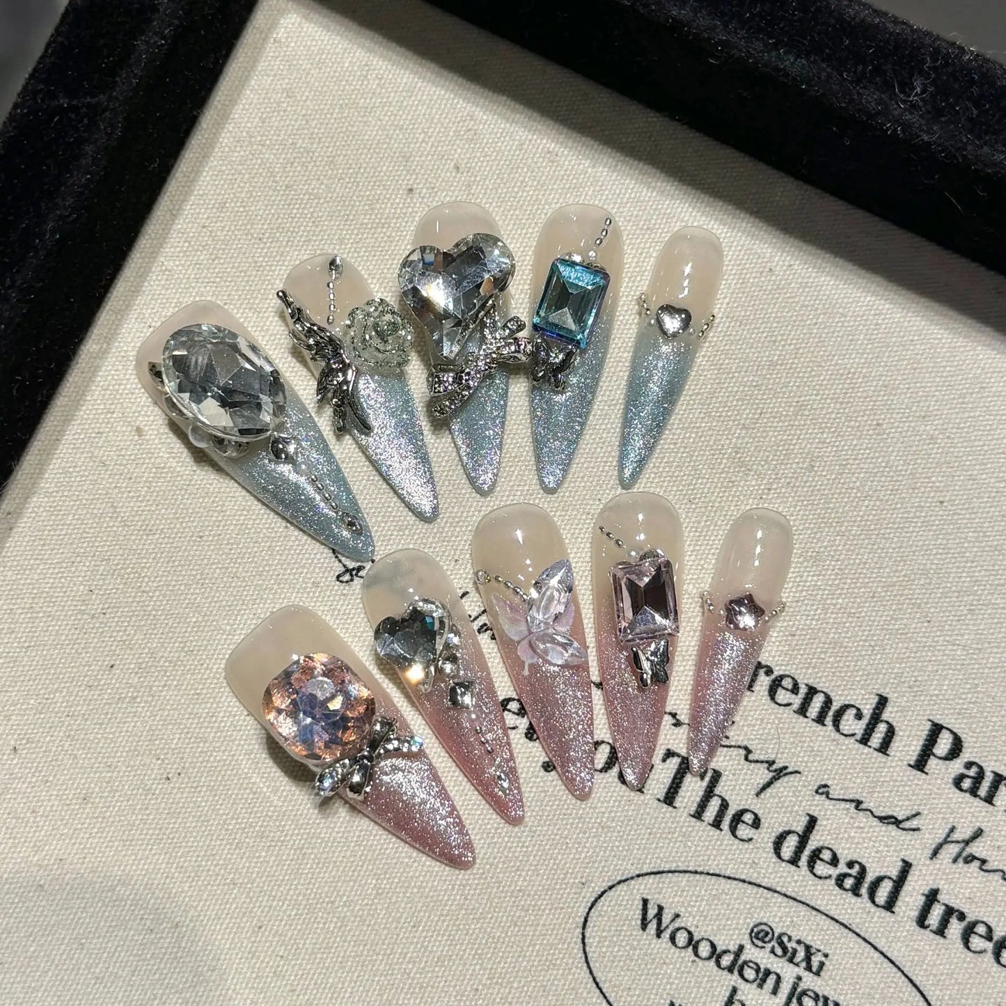 Handmade Press on Nails Shiny Pink Cat Eye Fake Nails for Women Girl Wearable Glitter Full Crystal Design False Nail Tips Peaceful Pleasures Health and Wellness L 5