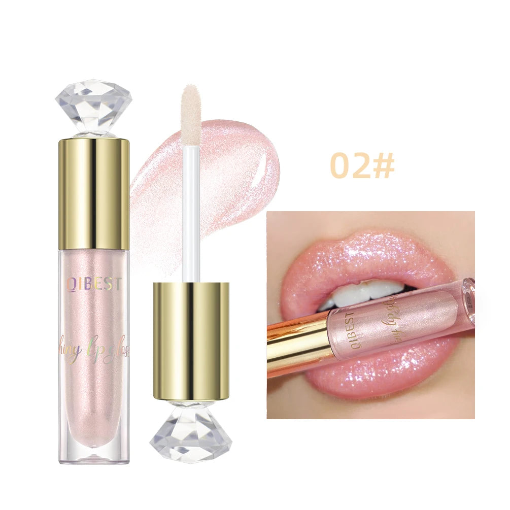 QIBEST Glitter Lipgloss Shimmer Diamond Lip Gloss Lasting Makeup Moisturizing Lip Glaze Shiny Cosmetics Lip Stain Tint For Women Peaceful Pleasures Health and Wellness 02