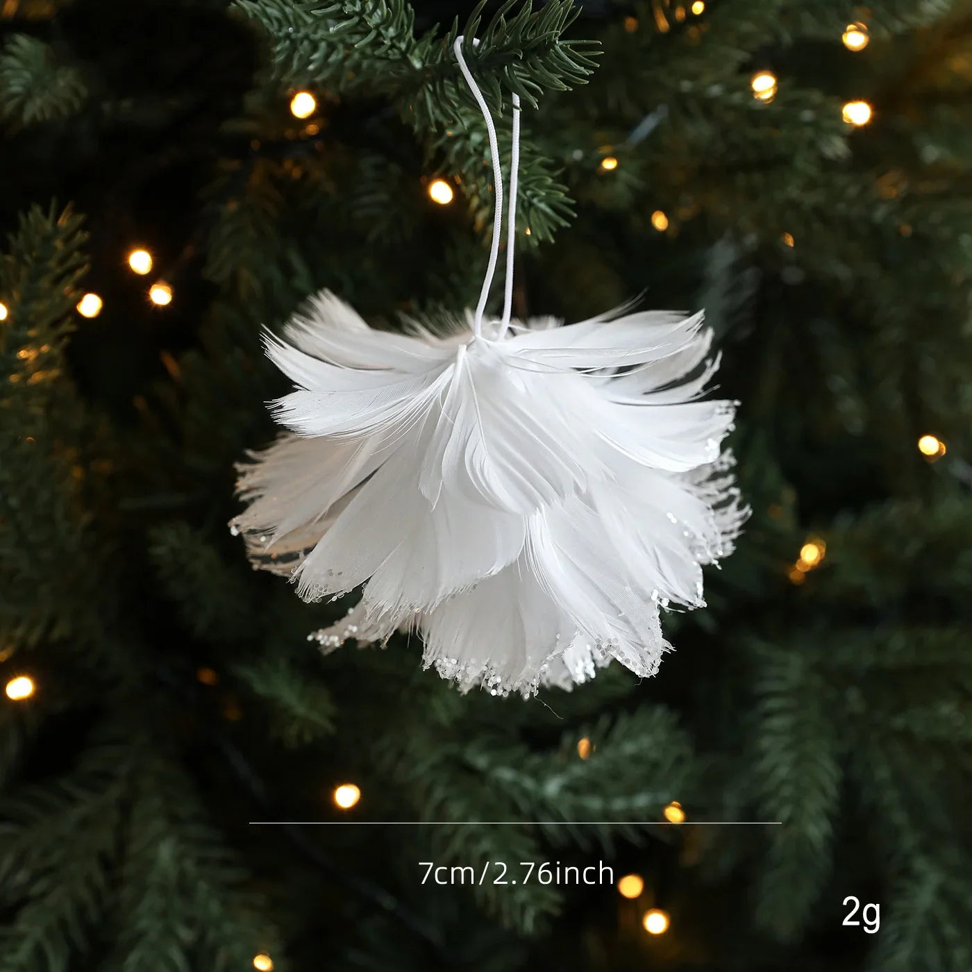 Pink White Feather Petal Glitter Christmas Foam Ball Ornament