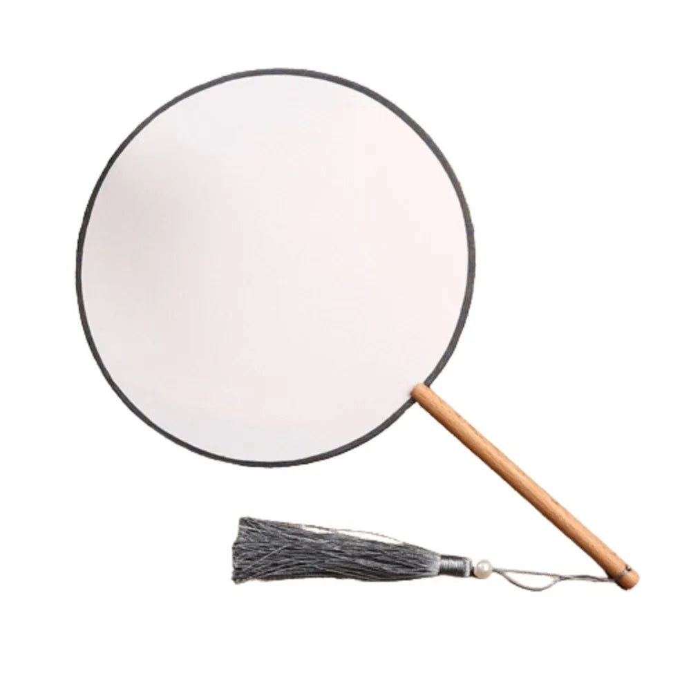 Blank Round Hand Fan – Vintage Wooden Silk DIY Art Fan with Tassel