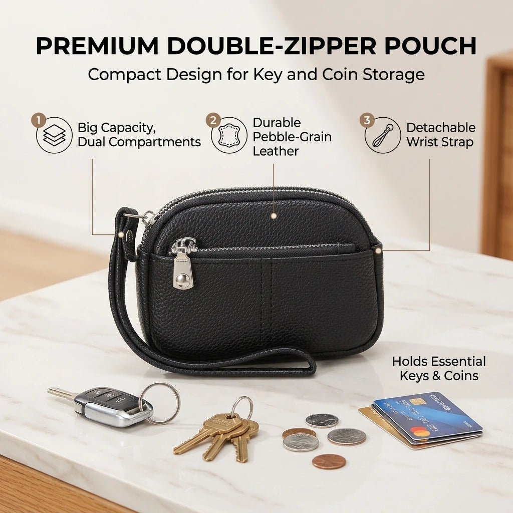 Korean Style Double Zipper Mini Pouch Key And Coin Organizer Bag With Large Capacity Peaceful Pleasures Health and Wellness