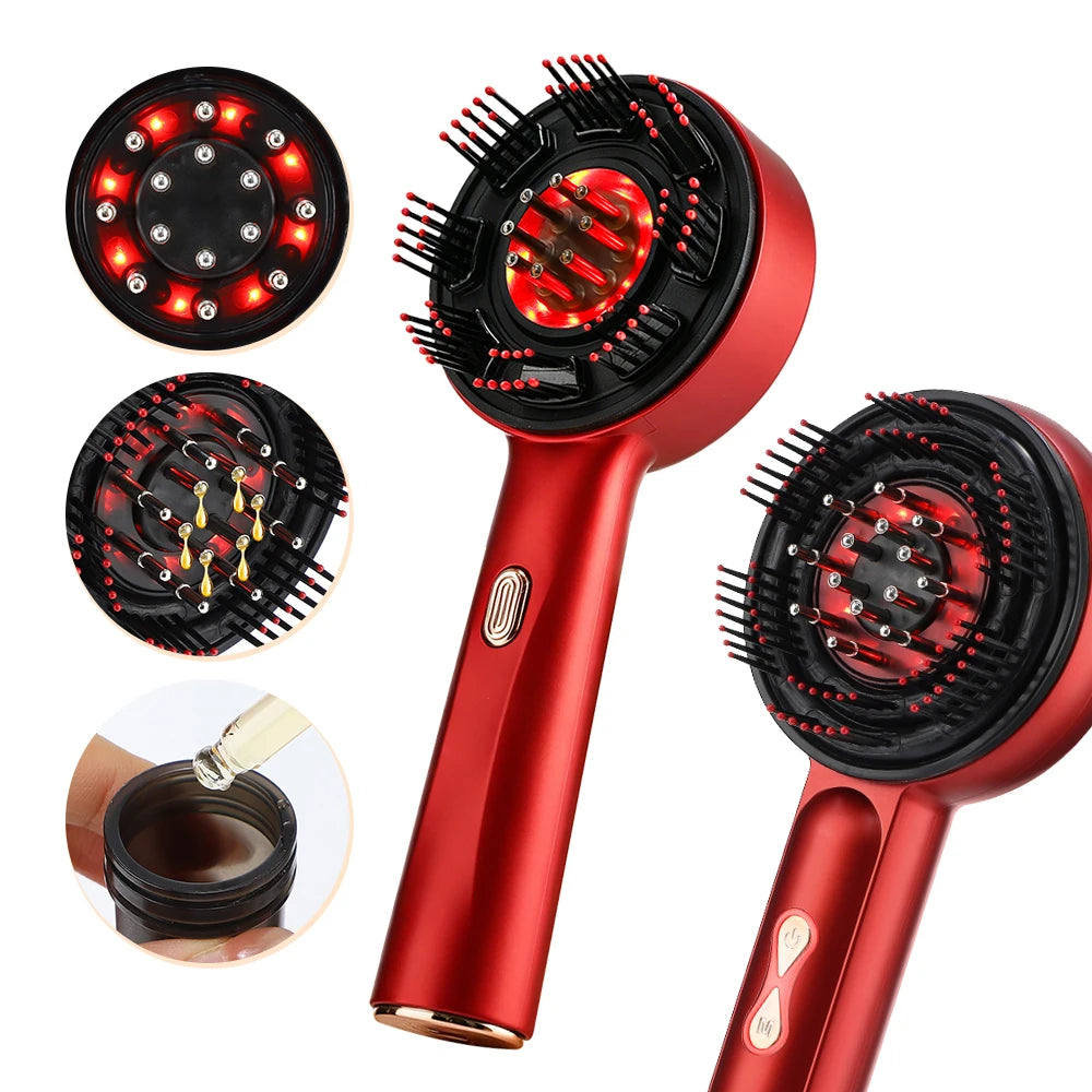 Electric Massage Comb Kneading Scratching Head Massager Deep Tissue Scalp Circulation Light Therapy Brush with Oil Applicator Peaceful Pleasures Health and Wellness