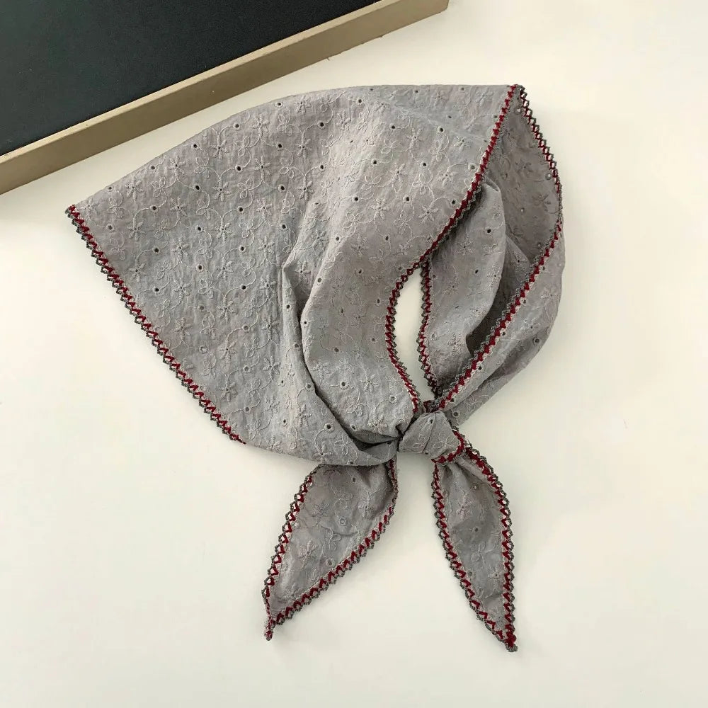 Embroidered Flower Cotton Scarf – Vintage Triangle Hair & Neck