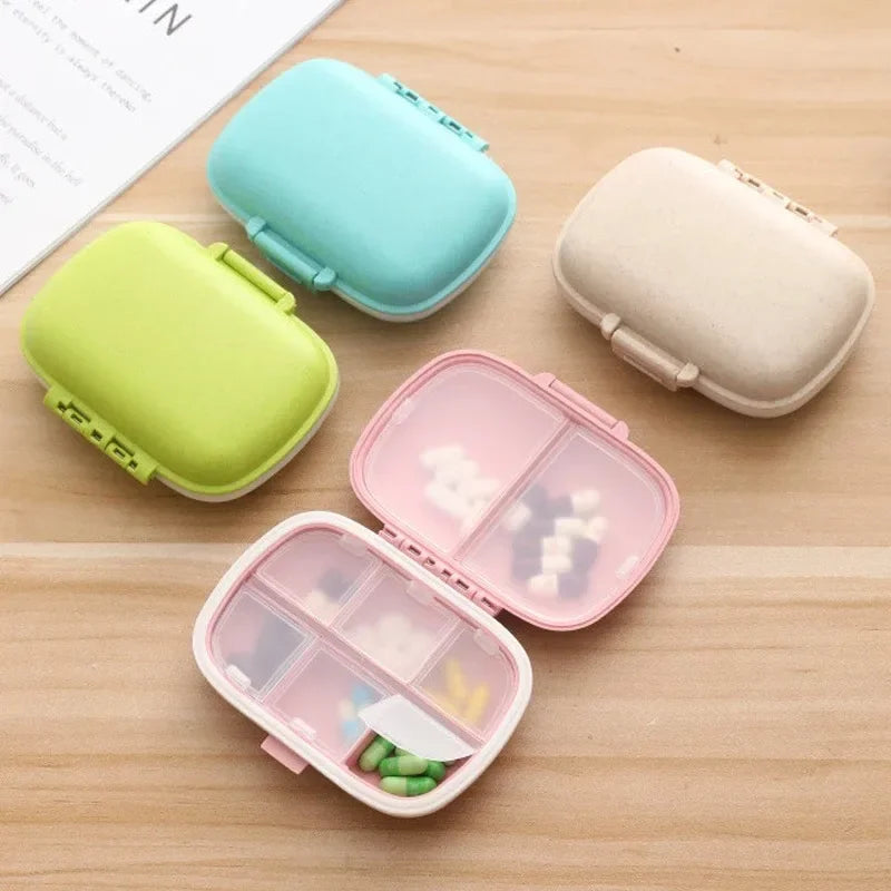 Mini Portable 8 Grids Sealed Wheat Pill Box Travel Medicine Organizer Tablets Storage Dispenser Container Peaceful Pleasures Health and Wellness